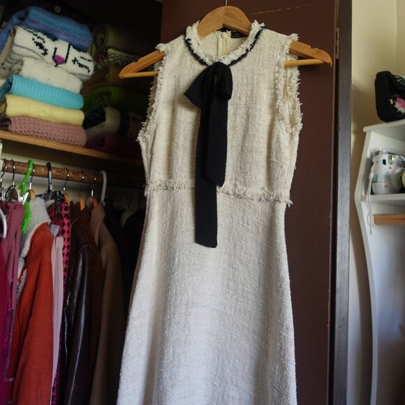 Ivory Tweed Bow Tie Dress - Picture 3 of 4